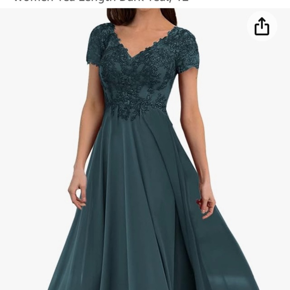 Dark teal green mother of bride sequin chiffon full length